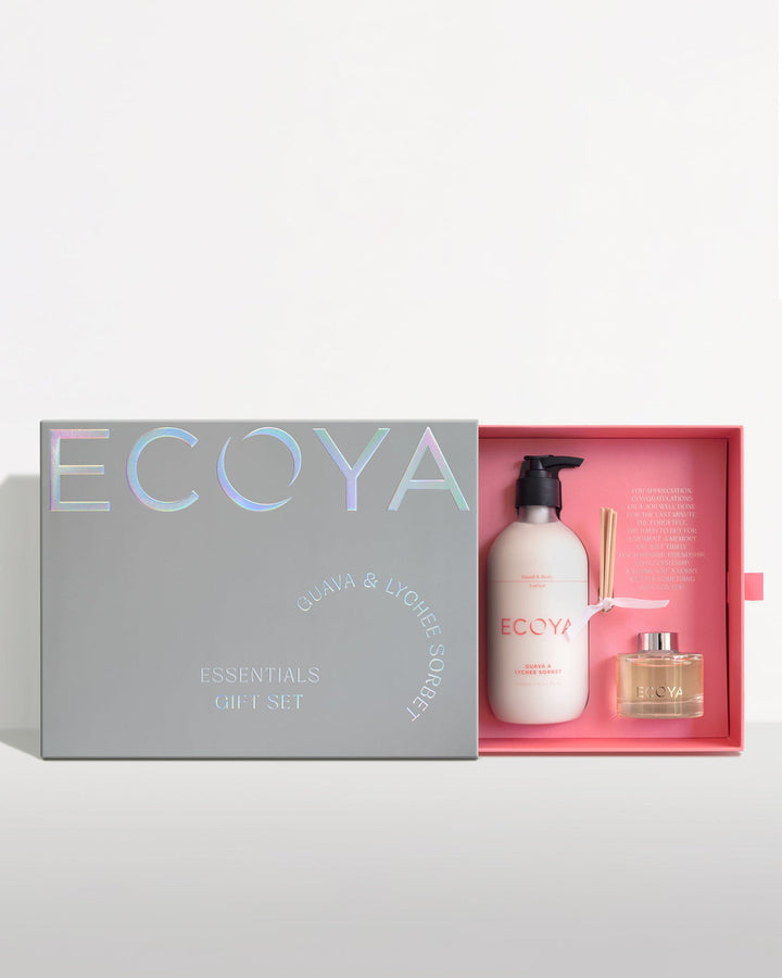 Ecoya Guava & Lychee Sorbet Essentials Gift Set 1 x 50ml + 1 x 450ml + 1 x 450ml