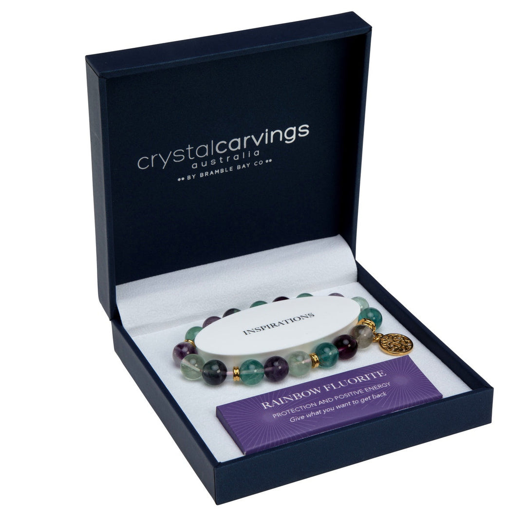 Rainbow Flourite Bracelet Tree Of Life Gold Plated