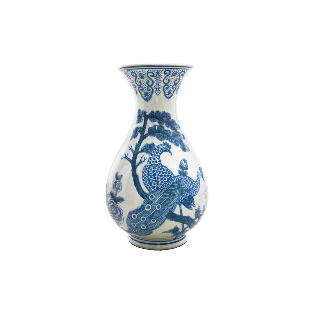 Peacock Blue & White Vase 30cm