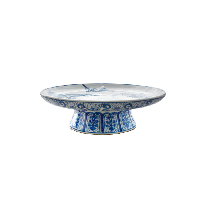 Peacock Blue & White Footed Plate 30cm