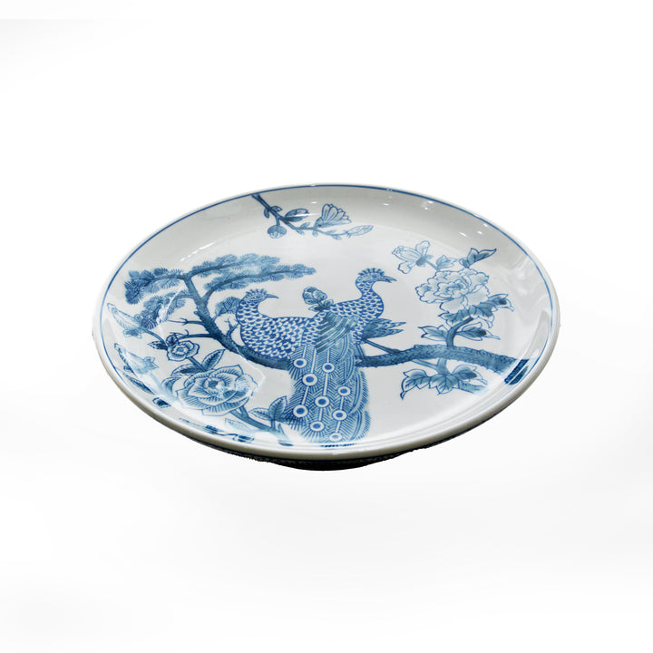 Peacock Blue & White Footed Plate 30cm