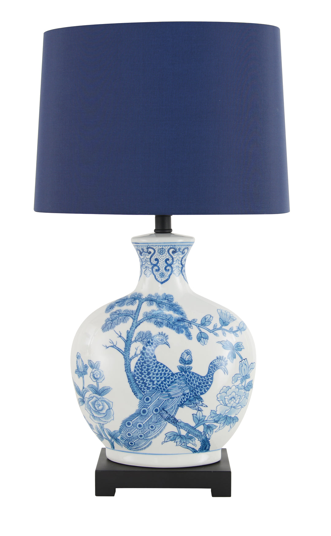Peacock Blue & White Lamp Base Wooden Stand 32cm