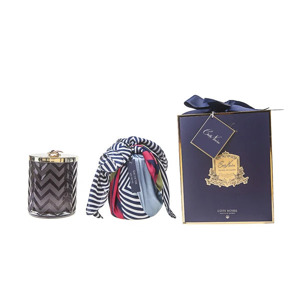 Cote Noire Navy Herringbone Candle & Scarf Gift Set