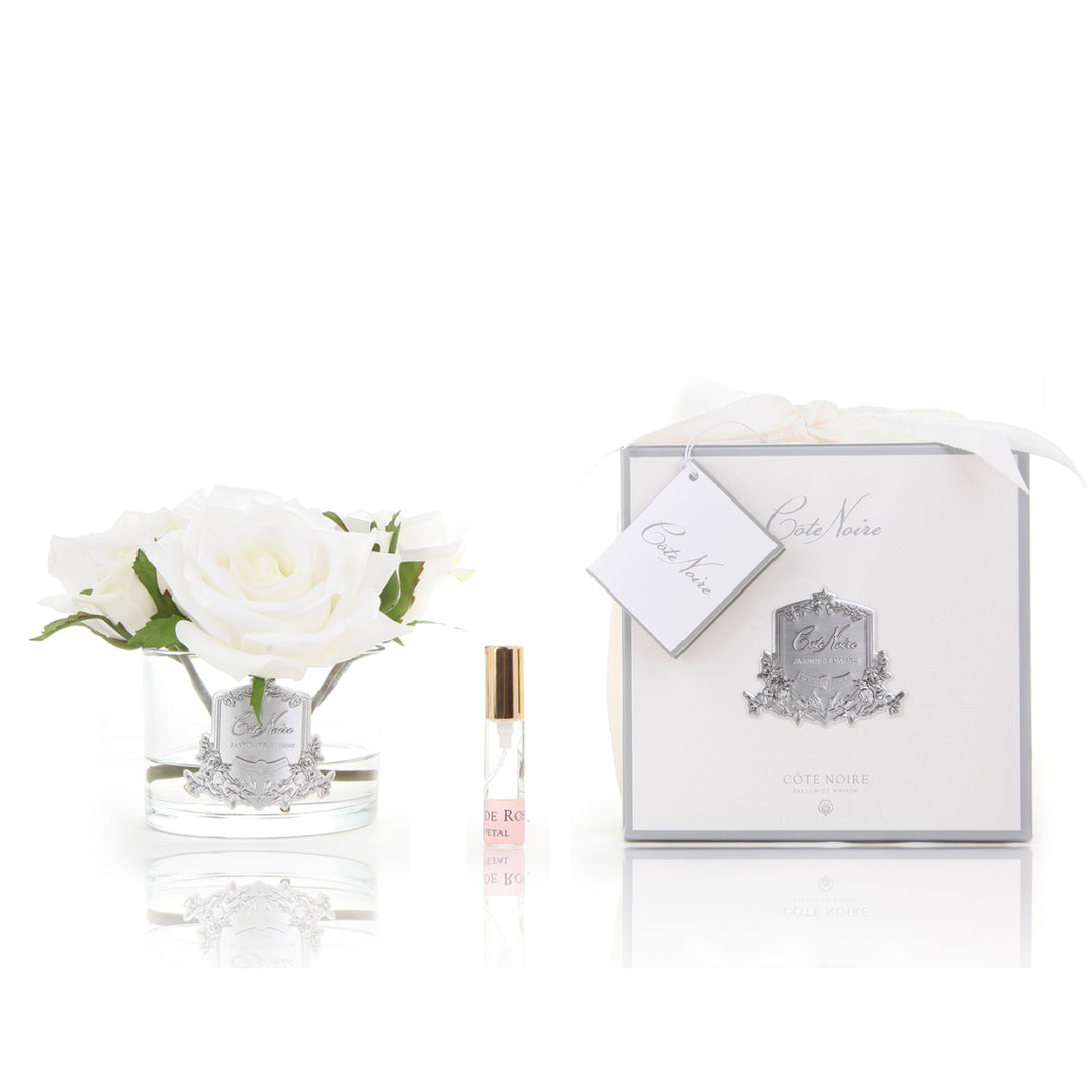 Cote Noire Perfumed Five Rose Bouquet Ivory - Clear Glass