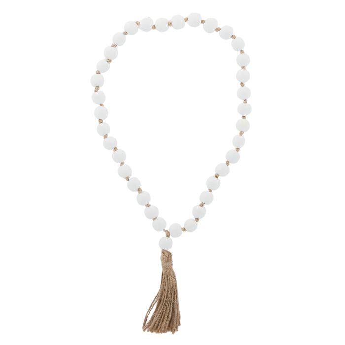 Saffron Wooden Hanging Beads 46cm White