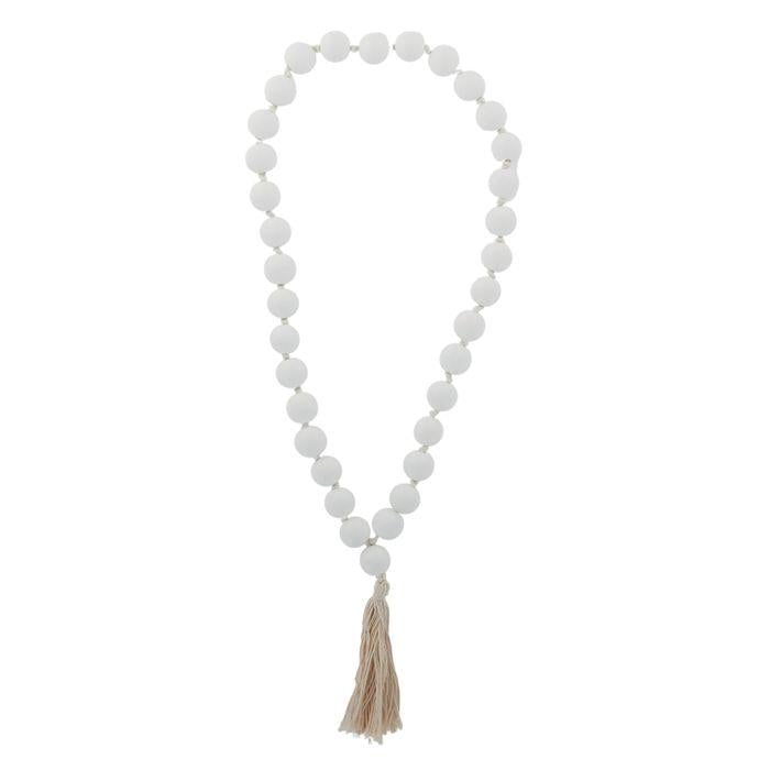 Saffron Wooden Hanging Beads 66cm White