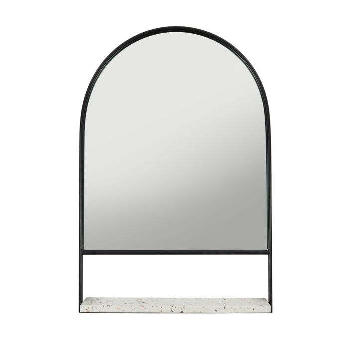 Mona Metal Mirror with Shelf Black