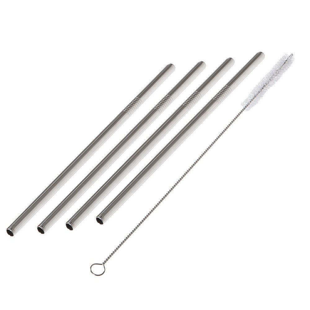 Fine Foods Jumbo Straws Set of 4 With Cleaning Brush