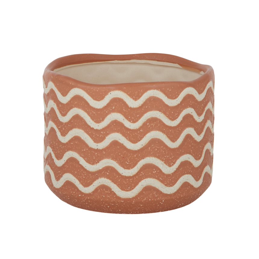 Wavy Ceramic Pot 16.5x12.5cm Tan/Ivory