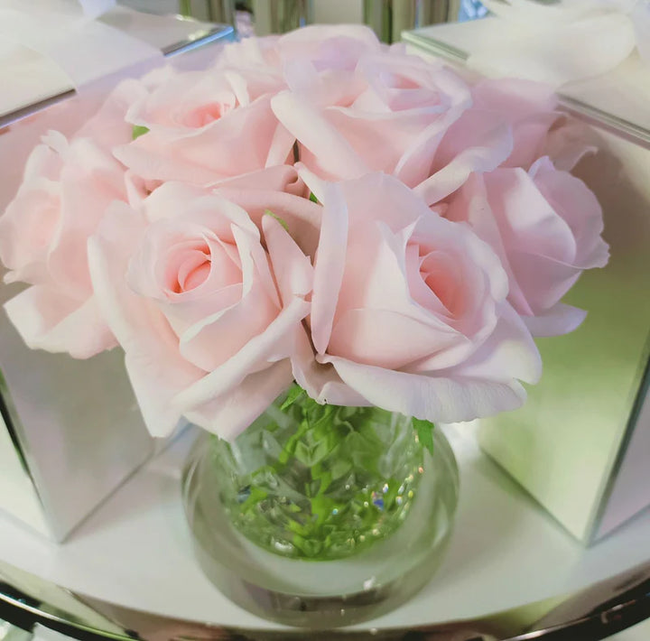 Herringbone Collection Clear Glass French Pink Rose Buds
