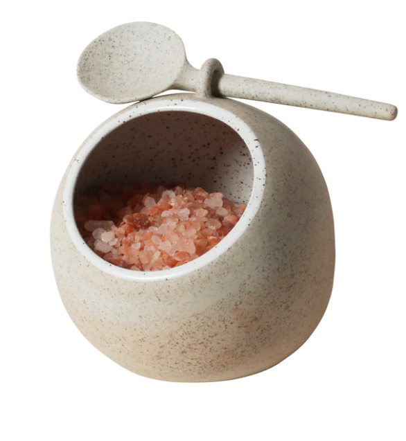 Salt Pig with Spoon - White Garden to Table
