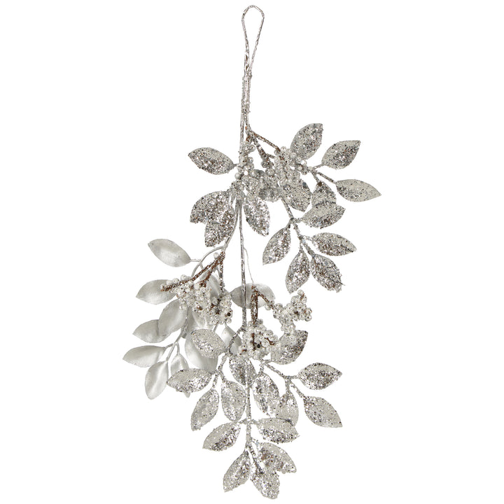 Metallic And Glitter Silver Leaf Swag 33cm