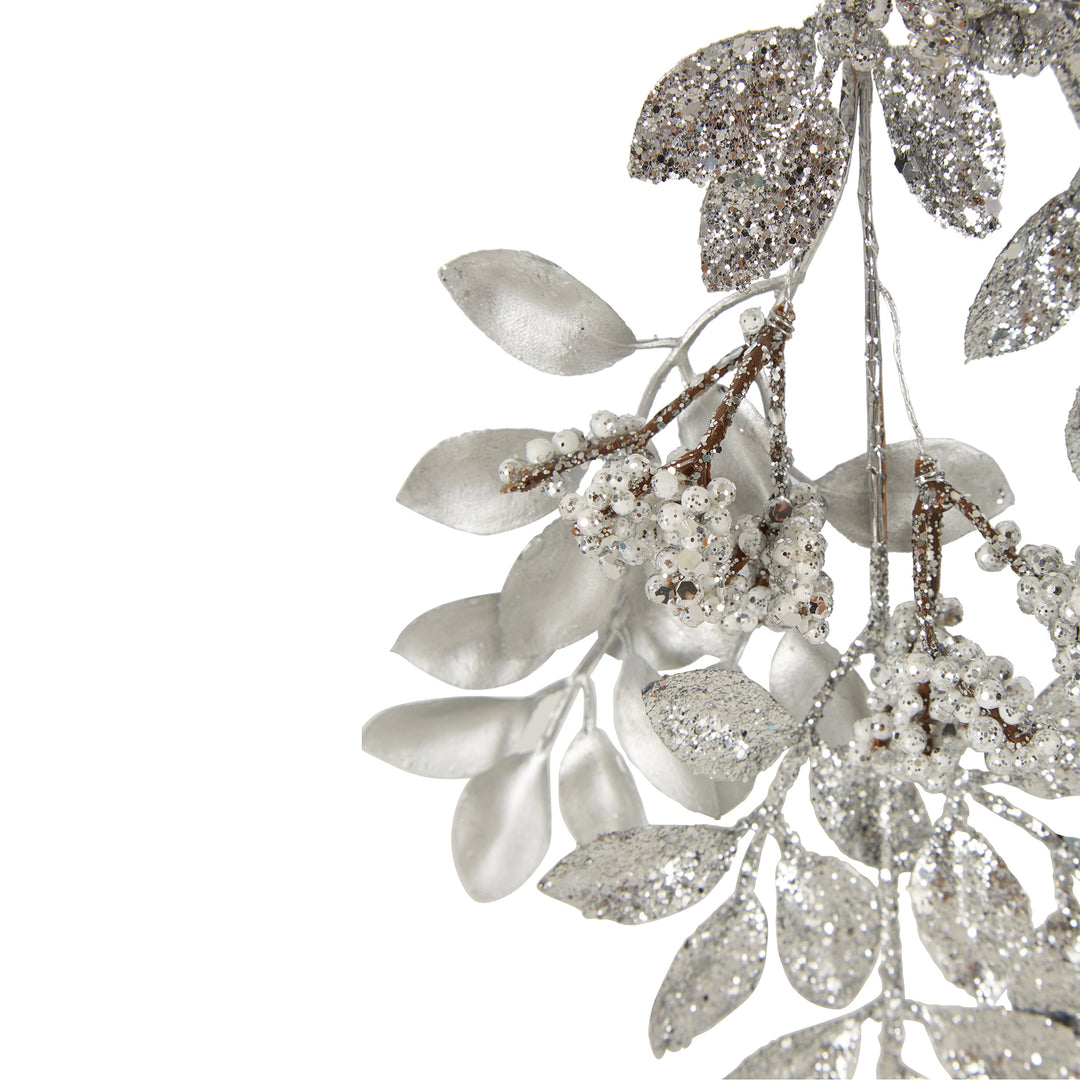 Metallic And Glitter Silver Leaf Swag 33cm