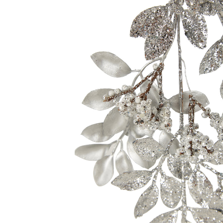 Metallic And Glitter Silver Leaf Swag 33cm
