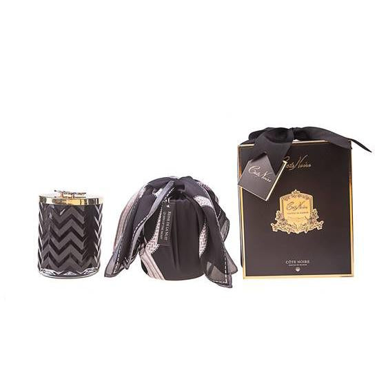 Cote Noire Black Herringbone Candle & Scarf Gift Set
