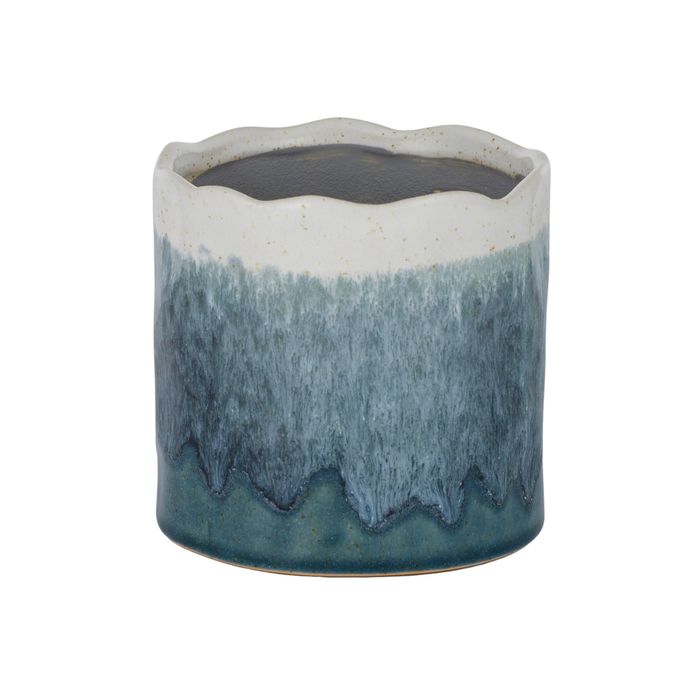 Raku Ceramic Pot 12.5x12.5cm Blue/Ivory