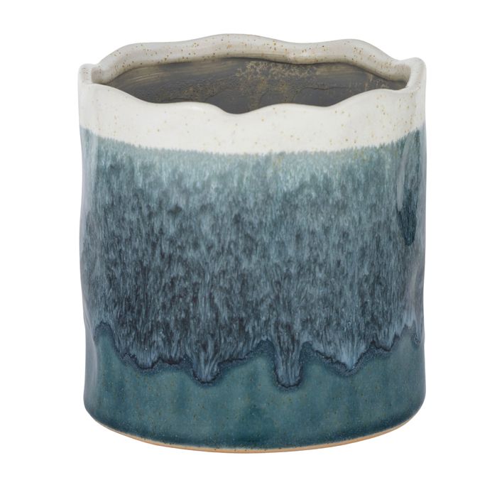 Raku Ceramic Pot 15x15.5cm Blue/Ivory