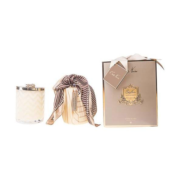 Cote Noire Ivory Herringbone Candle & Scarf Gift Set