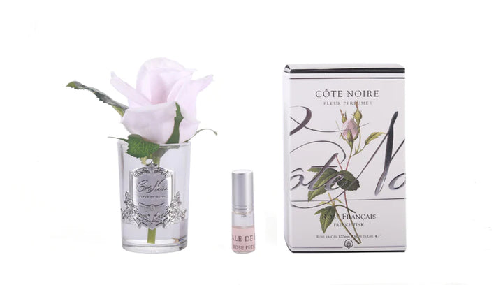 Rose Bud French Pink Clear Glass Silver